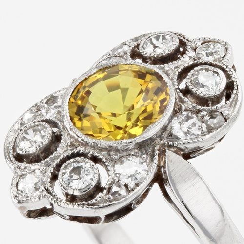 Bague 52 Bague art déco saphir jaune et diamants 58 Facettes 22-222