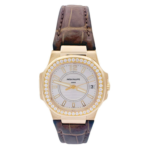Montre Montre Patek Philippe, "Nautilus", or rose, diamants, cuir. 58 Facettes 32776