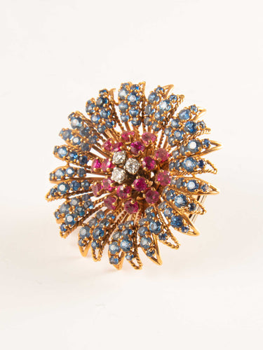 Broche Broche en or jaune, saphirs, rubis et diamants 58 Facettes