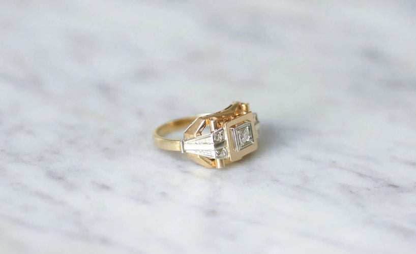 Bague 54 Bague Tank Art Déco deux ors diamant 58 Facettes