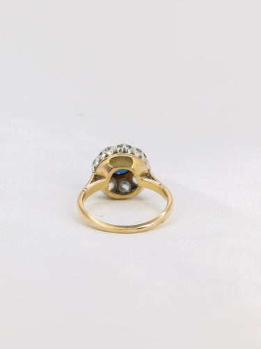 Bague 50 Bague Marguerite Or jaune Platine Diamants Saphir rond 58 Facettes J185