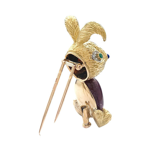 Broche Clip "Lapin" or jaune et platine, rubis. 58 Facettes 31973