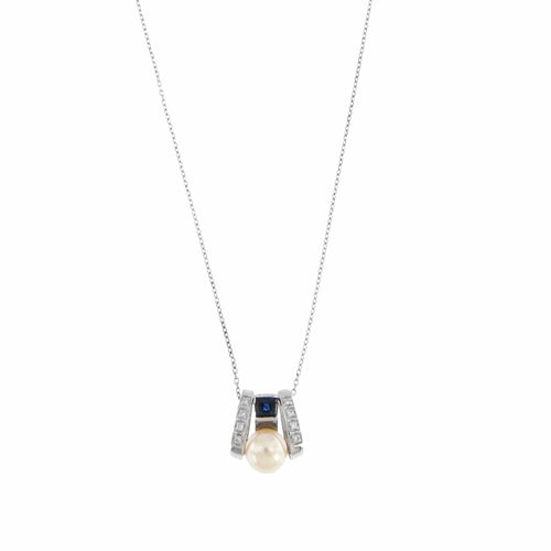 Collier Collier avec pendentif perle, diamant et saphir 58 Facettes 24021
