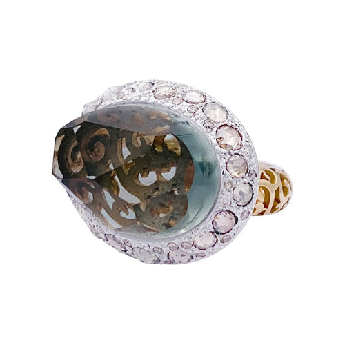 Bague 52 Bague Pomellato, "Tango", or rose, diamants bruns, diamants, prasiolite. 58 Facettes 32831