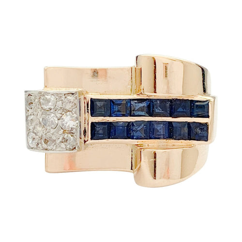 Bague 49 Bague Tank or rose, platine, saphirs, diamants. 58 Facettes 32016