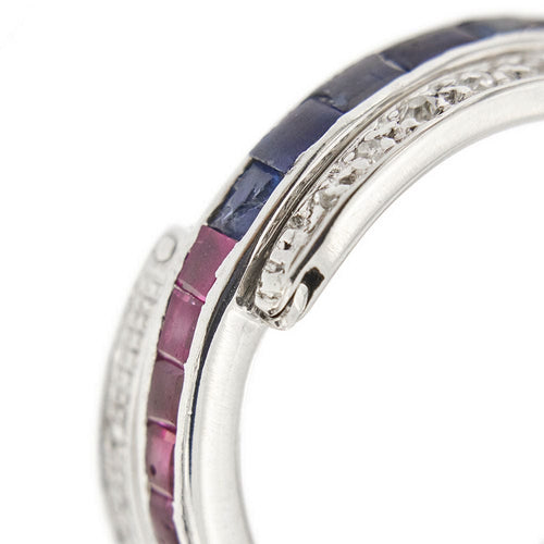 Bague 55 Bague Art Déco avec saphirs, rubis et diamants 58 Facettes 28944
