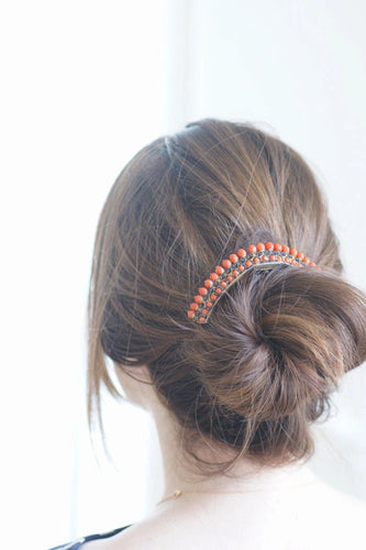 Accessoire Peigne à cheveux, diadème ancien, en corne et corail, sur argent vermeillé 58 Facettes