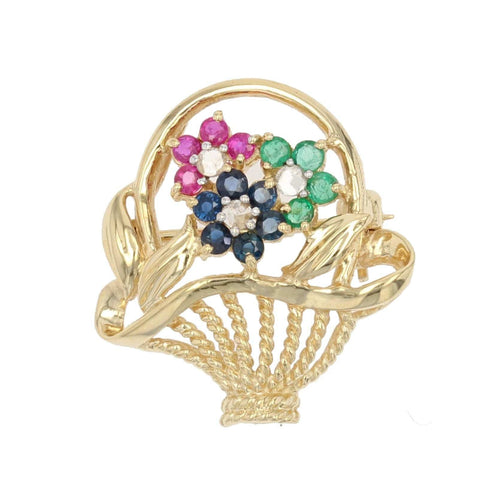 Broche Broche bouquet or jaune saphirs rubis émeraudes 58 Facettes CVBR18