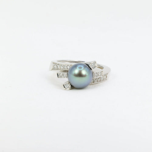 Bague Bague vintage or blanc et perle de tahiti 58 Facettes 704