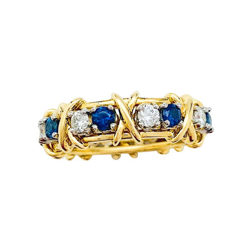Bague 52 Bague Tiffany&Co. "Sixteen Stones", or jaune, platine, diamants et saphirs. 58 Facettes 30738