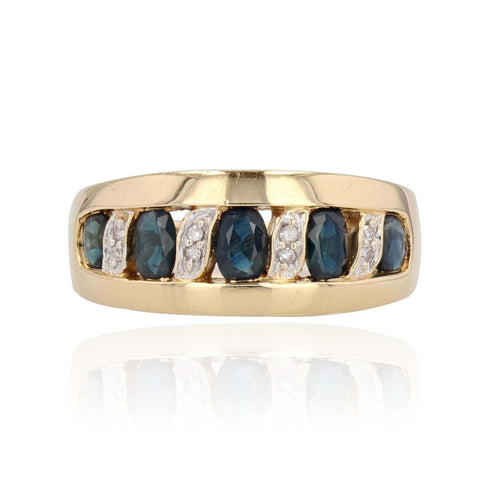 Bague 58 Bague bandeau or jaune saphirs diamants 58 Facettes 21-695