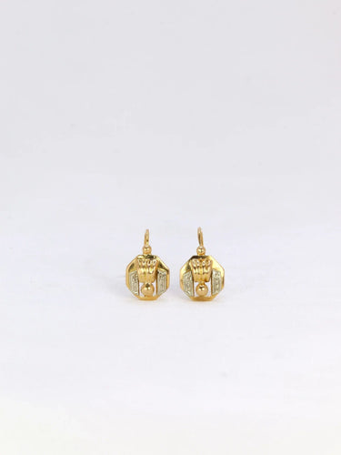Boucles d'oreilles Dormeuses Art-Déco Or jaune et blanc 58 Facettes J269