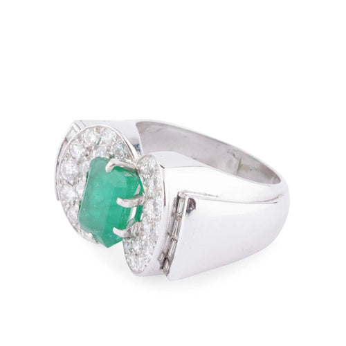 Bague Bague Art Déco Emeraude, Diamants, Or Gris & Platine 58 Facettes 1