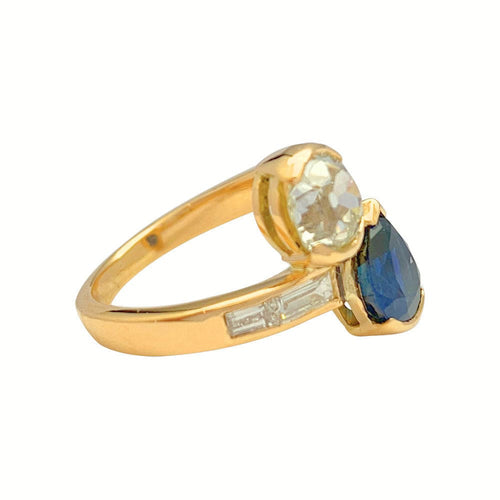Bague 51 Bague "Toi & Moi" vintage, saphir et diamants. 58 Facettes 31416