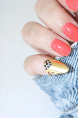 Bague Bague d'ongle vintage or et saphirs 58 Facettes