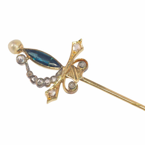 Broche Broche en or jaune saphir, perle 58 Facettes 23058-0278
