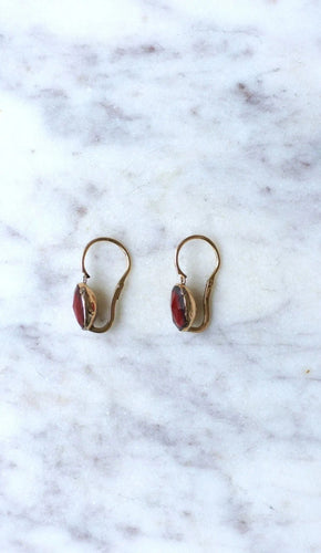 Boucles d'oreilles Dormeuses gouttes de grenat or rose 58 Facettes