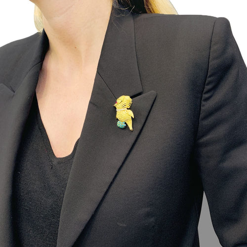 Broche Broche oiseau or jaune, diamants, rubis et turquoises 58 Facettes 33261