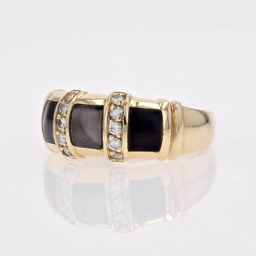 Bague 56 Bague jonc or jaune émail gris diamants 58 Facettes CV96