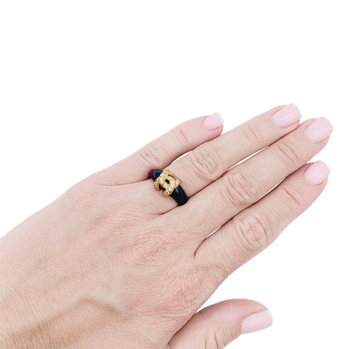 Bague 51.5 Bague Cartier, "Double C", or jaune, onyx, diamants. 58 Facettes 32783
