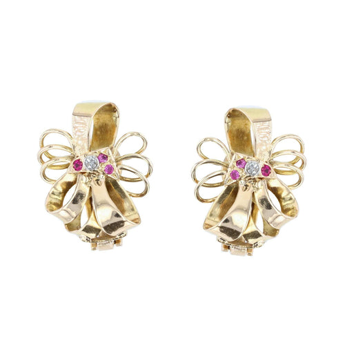 Boucles d'oreilles Boucles d'oreilles anciennes vintage nœud or et diamants 58 Facettes 21-532