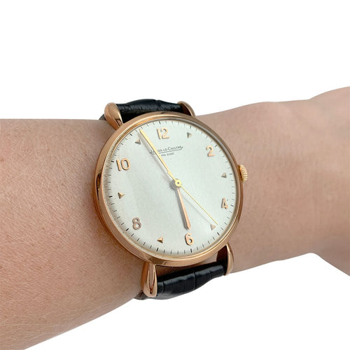 Montre Montre Jaeger Lecoultre en or rose, bracelet cuir. 58 Facettes 31470
