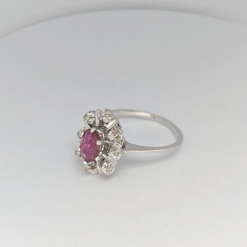 Bague Bague Marguerite en or blanc diamants et rubis 58 Facettes 16115