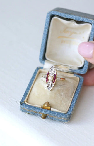 Bague Bague Marquise Art Deco perle, diamants 58 Facettes