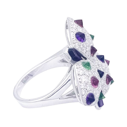 Bague 55 Bague Cartier, "Caresse d'Orchidées", or blanc, diamants, pierres de couleurs. 58 Facettes 33024