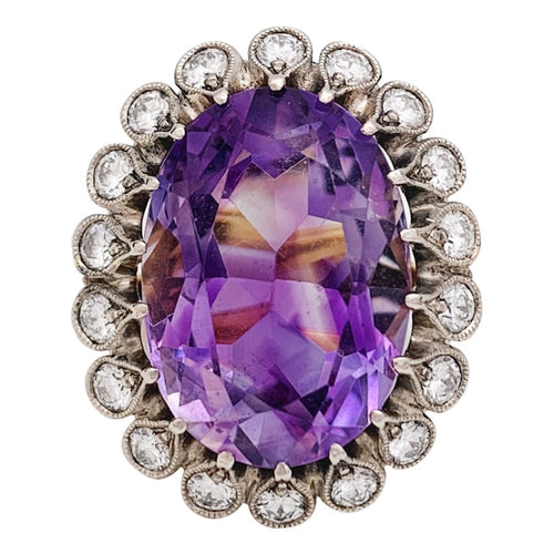 Bague 53 Bague en or et argent début du XX eme siècle, améthyste et diamants. 58 Facettes 31774