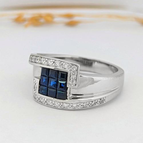 Bague Bague en or blanc diamants et saphirs 58 Facettes 15937