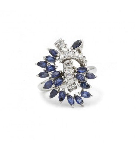 Bague 57 / Blanc/Gris / Platine 950 Bague Cocktail Saphirs & Diamants 58 Facettes 230128R