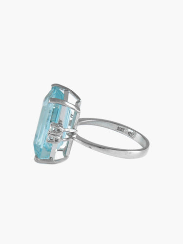 Bague 55 / Or Blanc / Aigue-marine BAGUE OR, DIAMANTS & AIGUE-MARINE 58 Facettes BO/220025BA