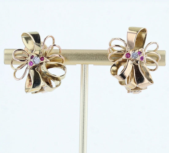 Boucles d'oreilles Boucles d'oreilles anciennes vintage nœud or et diamants 58 Facettes 21-532