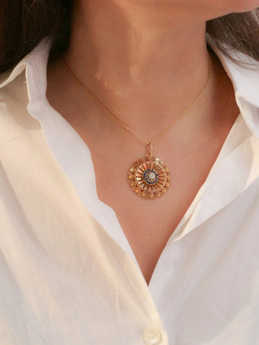Pendentif Pendentif rond vintage or jaune, diamant et saphirs 58 Facettes J86