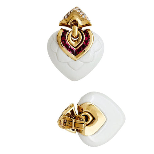 Boucles d'oreilles Boucles d'oreilles Bulgari "Chandra" en porcelaine, tourmalines et diamants. 58 Facettes 30913