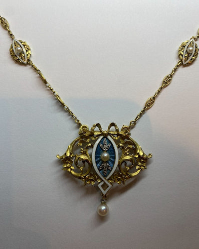 Collier Collier Art Nouveau Diamants Email Perles 58 Facettes