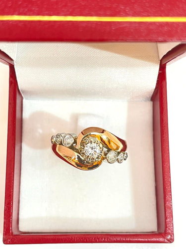 Bague Bague ancienne or rose et blanc trilogie de diamants 58 Facettes