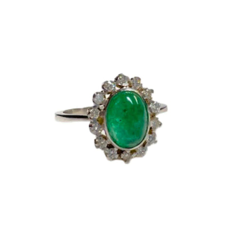 Bague 55 Bague rosace en platine de style Art Déco avec diamants et émeraude 58 Facettes Q12B