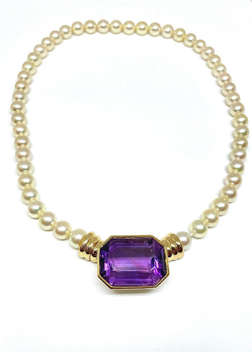 Collier Collier en or jaune, améthyste, perles de culture 58 Facettes