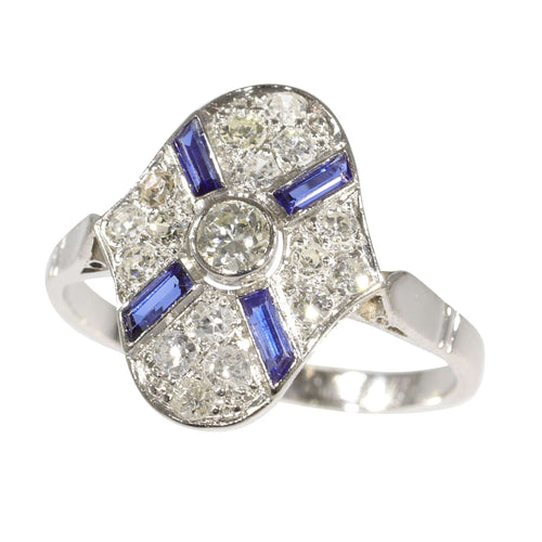 Bague 59 bague de fiançailles diamant et saphir vintage des années 1930 58 Facettes 23271-0610