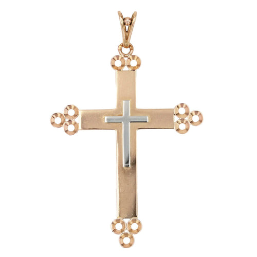 Pendentif Croix ancienne or rose et or blanc 58 Facettes 22-474