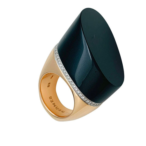 Bague 53 Bague Hermès, "Centaure", or rose, jade noir, diamants. 58 Facettes 30893