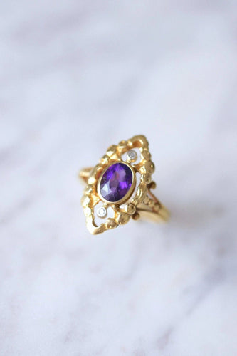Bague marquise Ancienne diamants et améthyste en or 58 Facettes