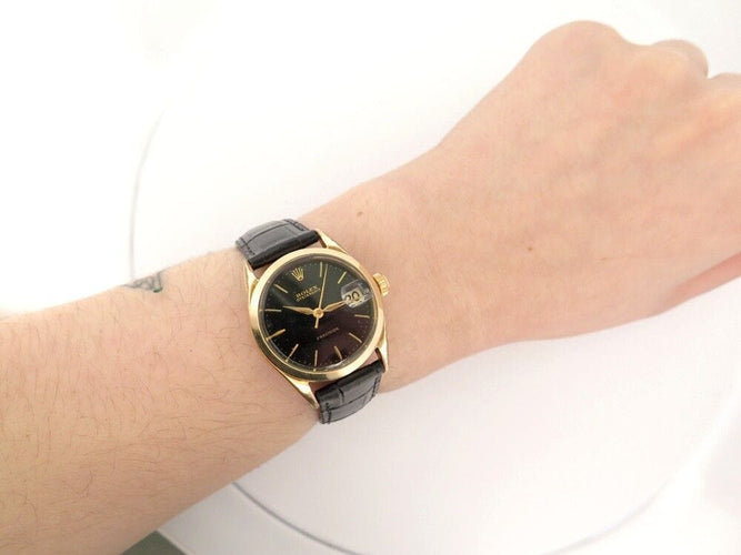 Montre vintage montre ROLEX oysterdate precision 29 mm mecanique plaque or & cuir 58 Facettes 247061