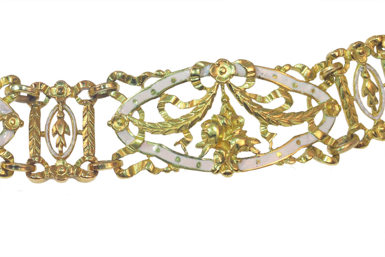 Bracelet Bracelet vintage or émail blanc attribué à Lucien Gautrait 58 Facettes 23086-0159