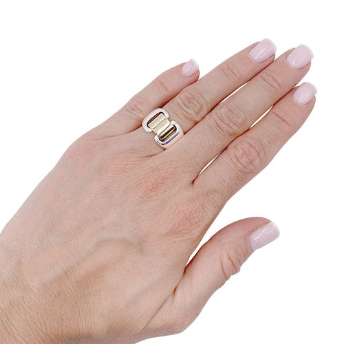 Bague 49 Bague Hermès, "Bakuba", or jaune, argent. 58 Facettes 32721
