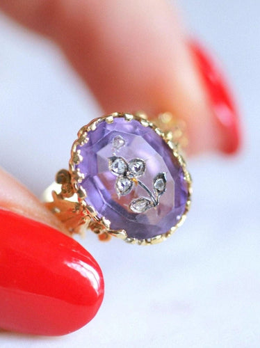 Bague Bague Victorienne intaille fleur améthyste et diamants sur or 58 Facettes