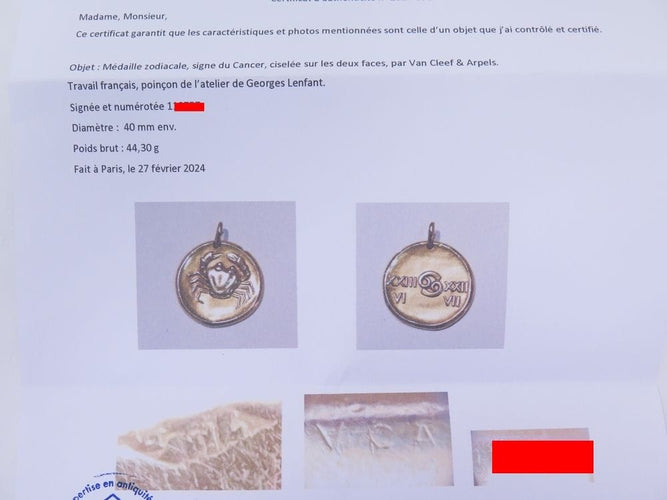 Pendentif medaille pendentif VAN CLEEF & ARPELS zodiaque cancri cancer georges lenfant or 58 Facettes 257841
