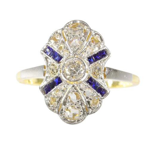 Bague 55 Bague de fiançailles Art Déco Diamant Saphir 58 Facettes 23263-0558
